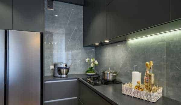 Dark Cabinets With Contrasting Subway Tile