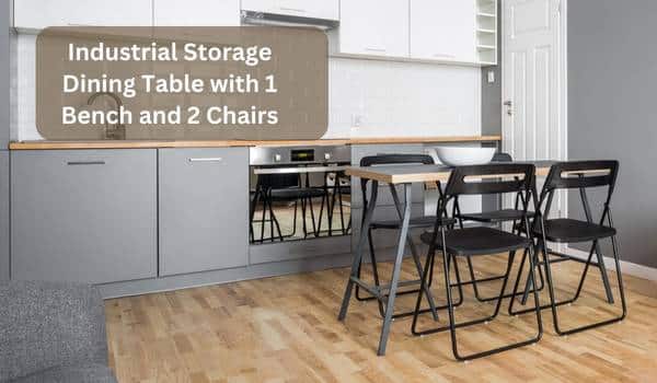 Industrial Storage Dining Table with 1 Bench and 2 Chairs