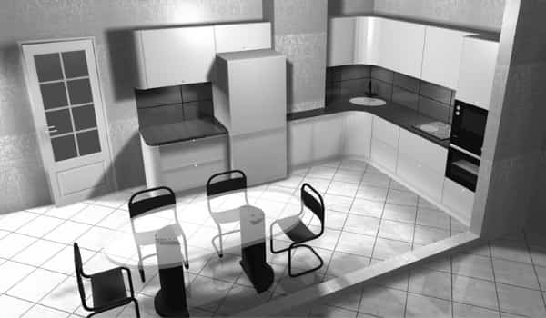 Monochrome Kitchen with Circular Table